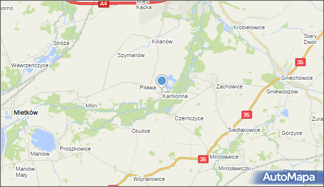 mapa Kamionna, Kamionna gmina Kąty Wrocławskie na mapie Targeo